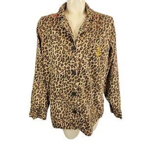 Lauren Ralph Lauren Pajama Top Leopard Print Button Front LRL Sz XL